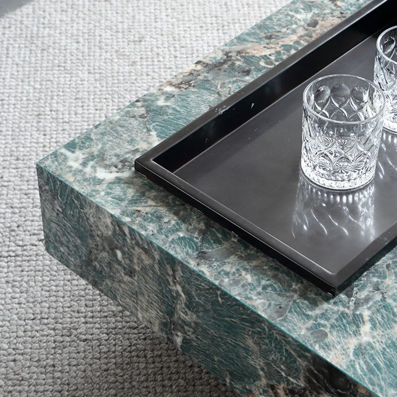 Glam Square Slate Coffee Table Stainless Steel Sled Cocktail Table