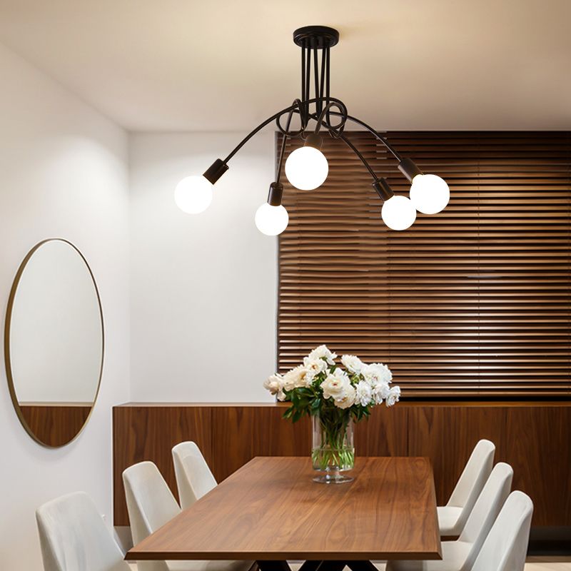 Exposed Bulb Radial Semi Flush Mount in Industrial Creative Style Wrought Iron Ceiling Light