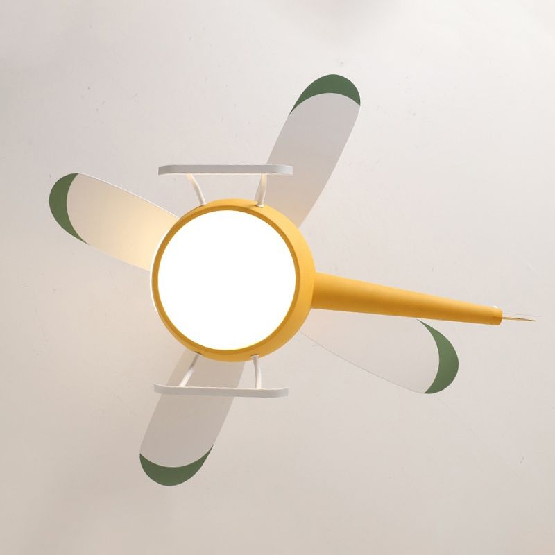 Kids Creative Airplane LED Pendant Light Wrought Iron Fan Light with Acrylic Shade