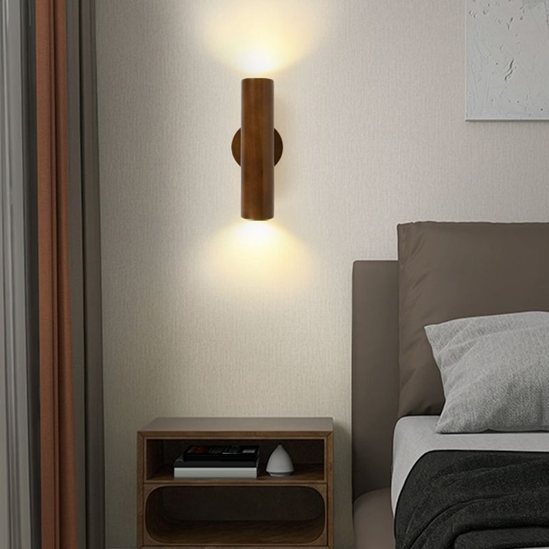 Single Modernism Brown/Beige Wall Mounted Sconce Wooden LED Wall Light