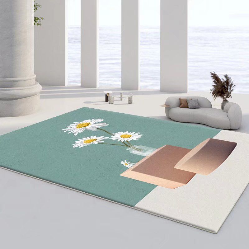 Creative Flowers Print Carpet Polyester Rug Pet Friendly Indoor Rug for Living Room