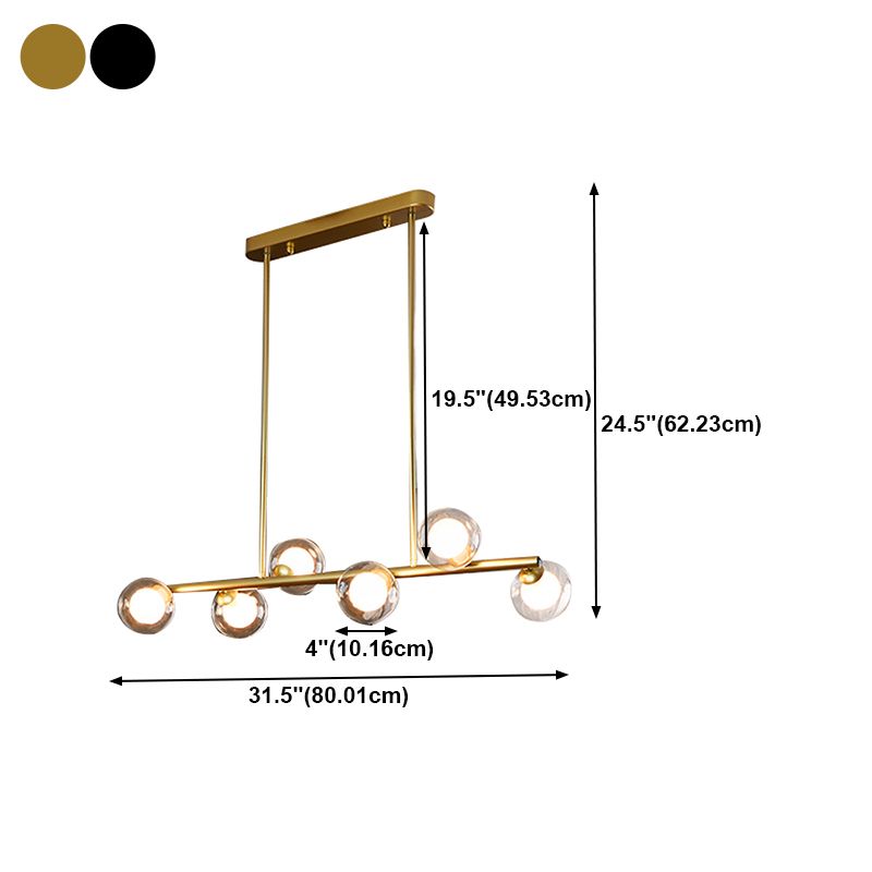 Modern Metal Ceiling Light Linear Shape Island Light with Glass Shade in Black and Gold