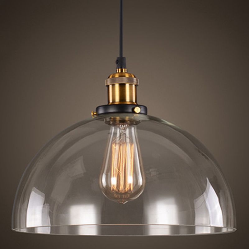 Luce a sospensione a sospensione in metallo a 1 luce, lampade industriali in vetro trasparente