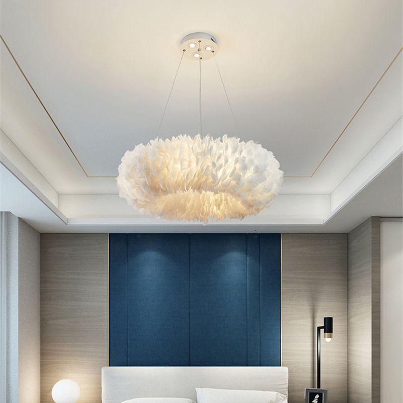Art Deco Feather Pendant Lighting Modern Nordic Creative Round Hanging Ceiling Light for Bedroom