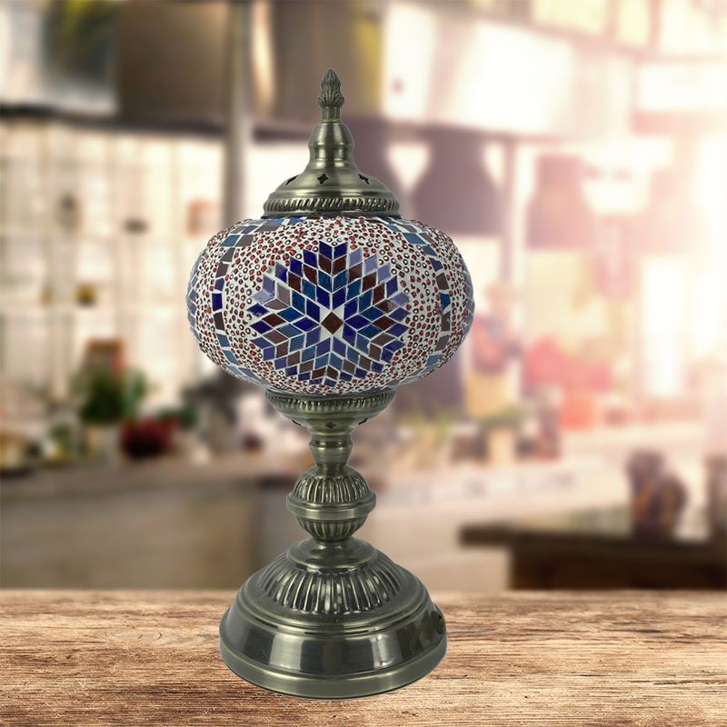 1 hoofdlampje slaapkamer lamp vintage bronzen taakverlichting met bolvormig rood/blauw/multi-kleuren glazen schaduw