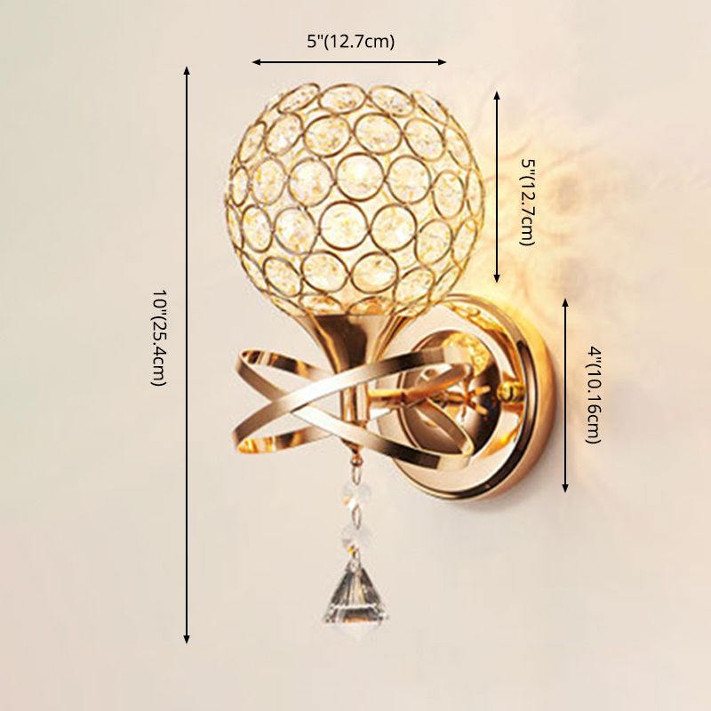 Modernism Ball Wall Light Fixture Crystal Living Room Wall Sconce in Gold