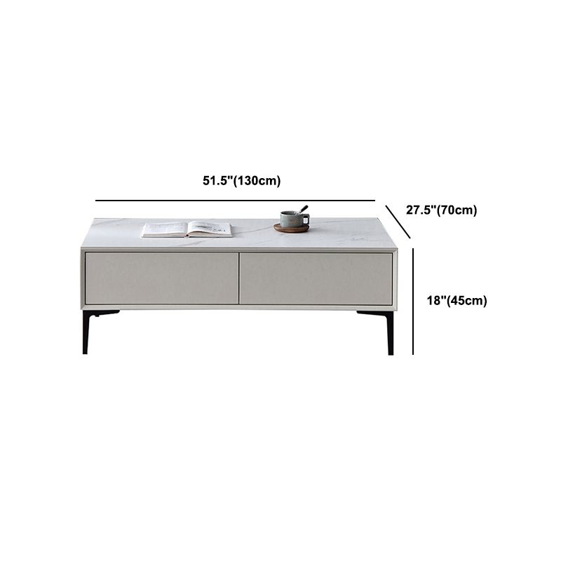 Glam Rectangle White Coffee Table with 4 Drawers and 4 Metal Legs