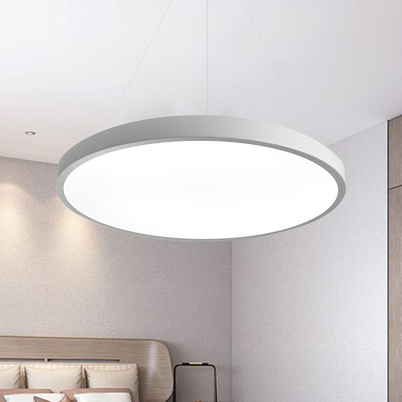 16"/19.5" Wide Plate Hanging Lamp Modern Metal Led White Ceiling Pendant Light for Office in White Light/Remote Control Stepless Dimming/Third Gear