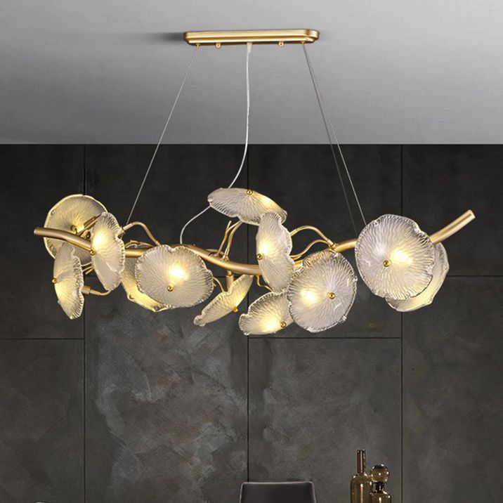 Lotus Leaf Shape Island Light Modern Island Hanging Light with Glass Shade for Dining Room