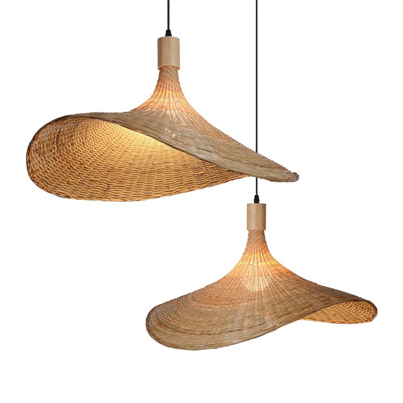 Modern Straw Hat Hanging Light Fixtures Rattan 1 Light Pendant Light