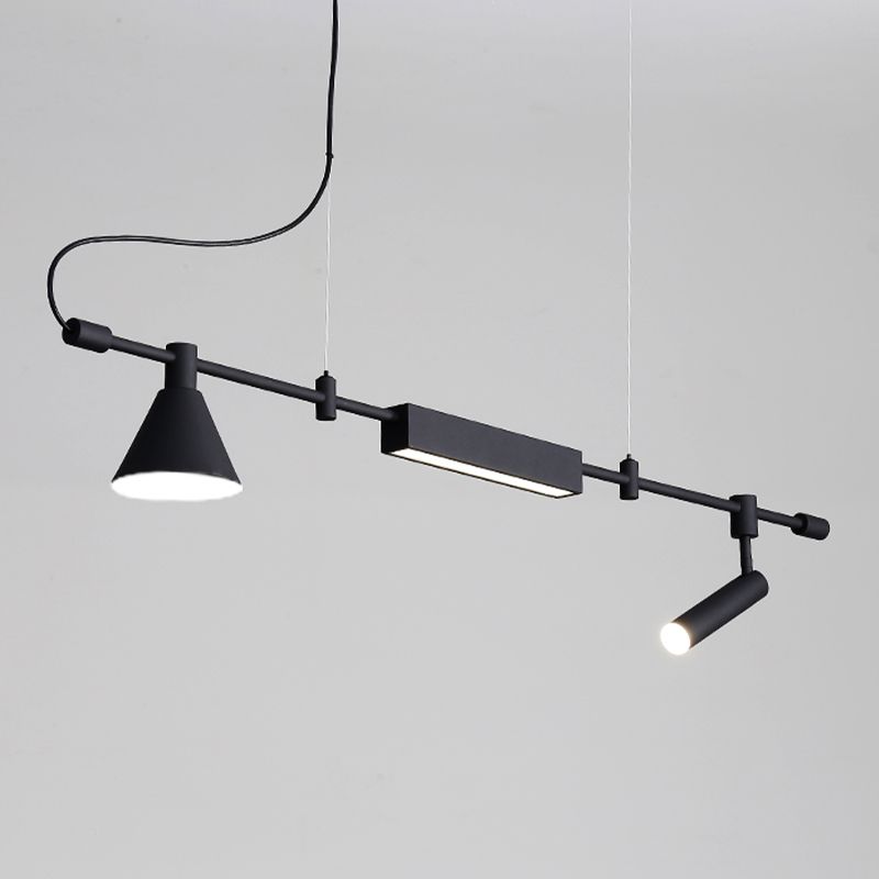 Modern Style Linear Shaped Island Pendant Metal Black Island Light for Restaurant