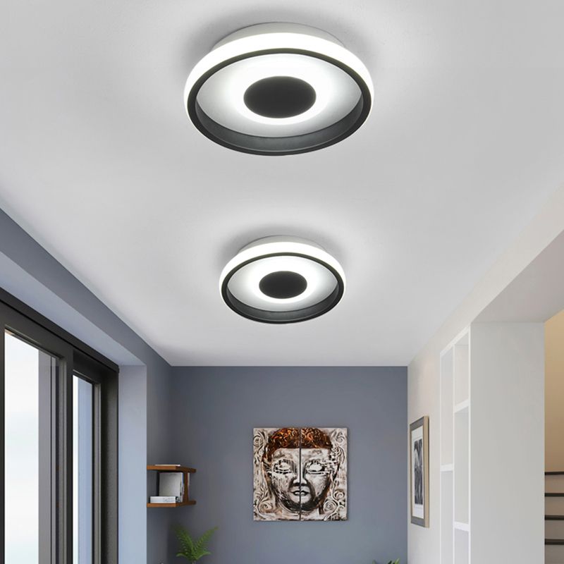 Black Round/Square Frame Mini Ceiling Lamp Minimal LED Metallic Flush Lighting in Warm/White/3 Color Light