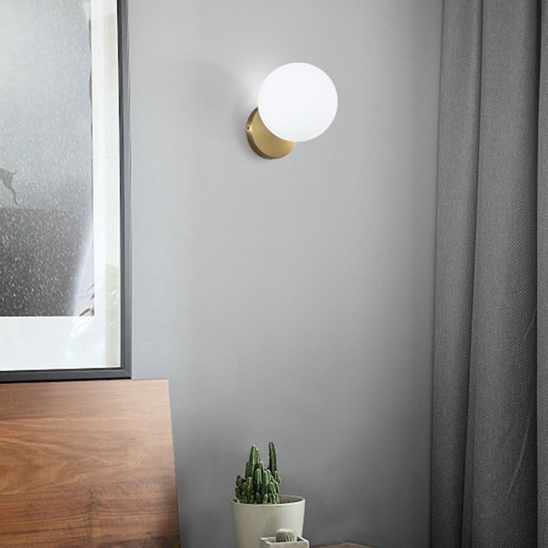 Ball Shade Glass Wall Sconce Modern Style Single Light Wall Mounted Light in Brass