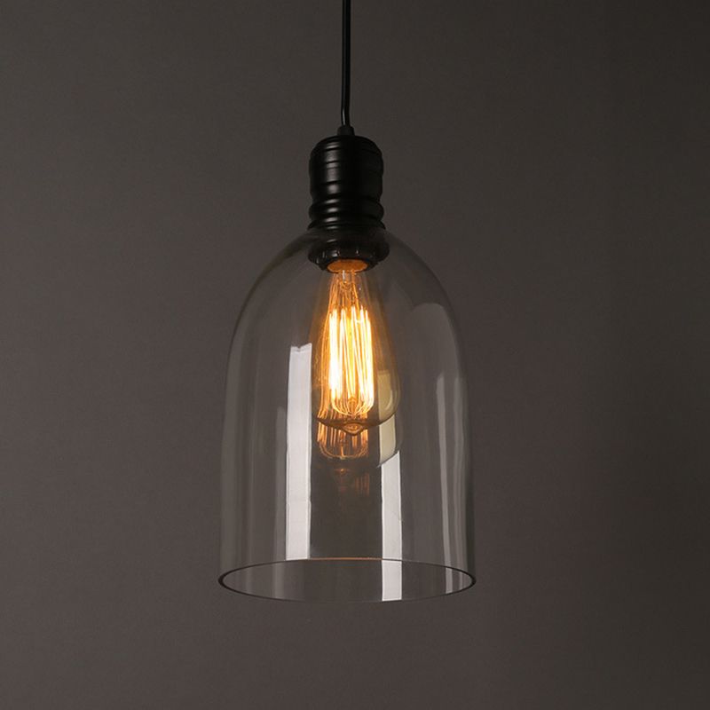 Industrial Vintage Single Pendant Light Wrought Iron Hanging Lamp with Clear Glass Shade