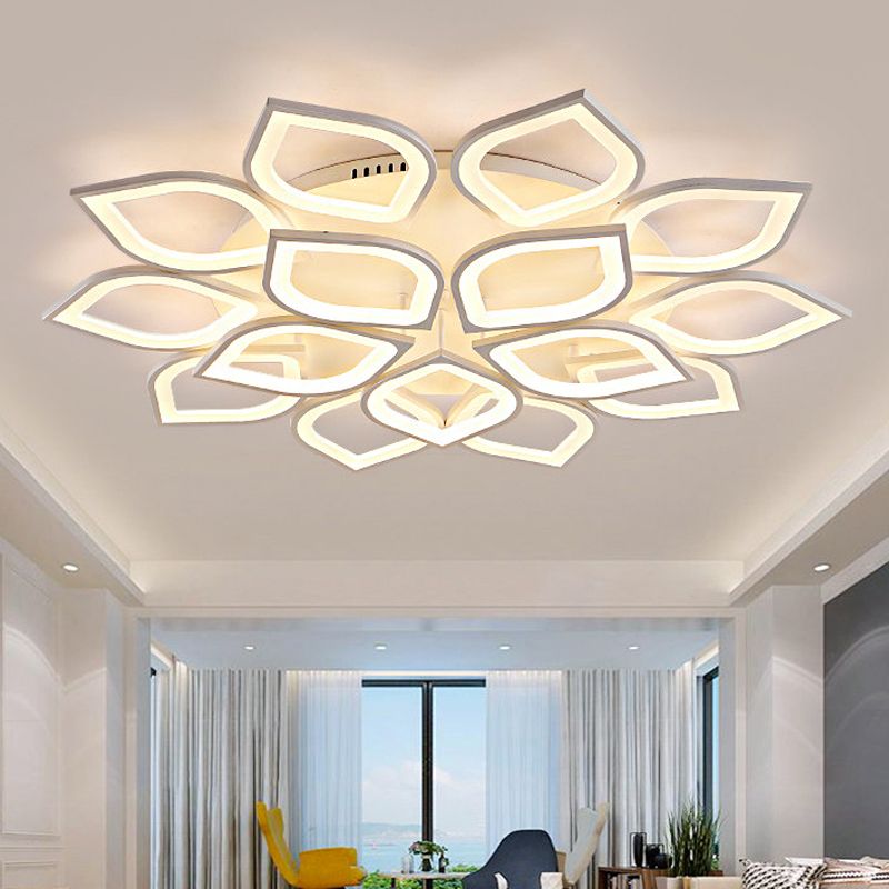 LED 4/6/8 Lights Bedroom Flush Light with Leaf Acrylic Shade White Ceiling Lighting Fixture in White/Warm/Natural Light