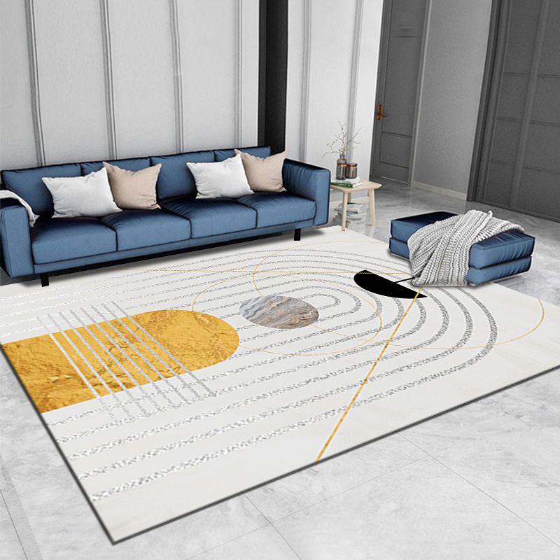 White Rug Polyester Pattern Area Rug Stain Resistant Indoor Rug for Living Room