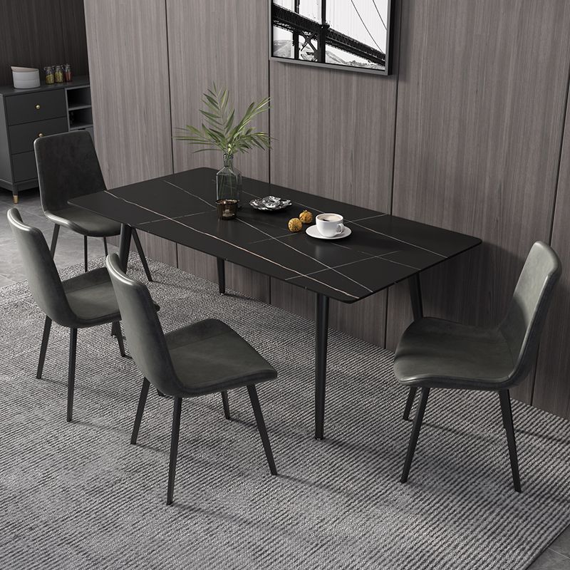 Mesa de comedor de rectángulo industrial de metal mesa de piedra sinterizada con piernas negras