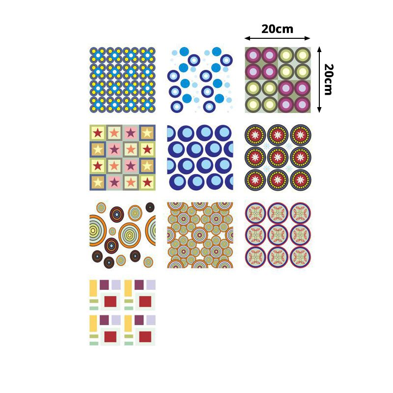 Contemporary Circles Print Wallpapers Red-Yellow-Blue-Green Geometry Wall Art, Peel and Paste