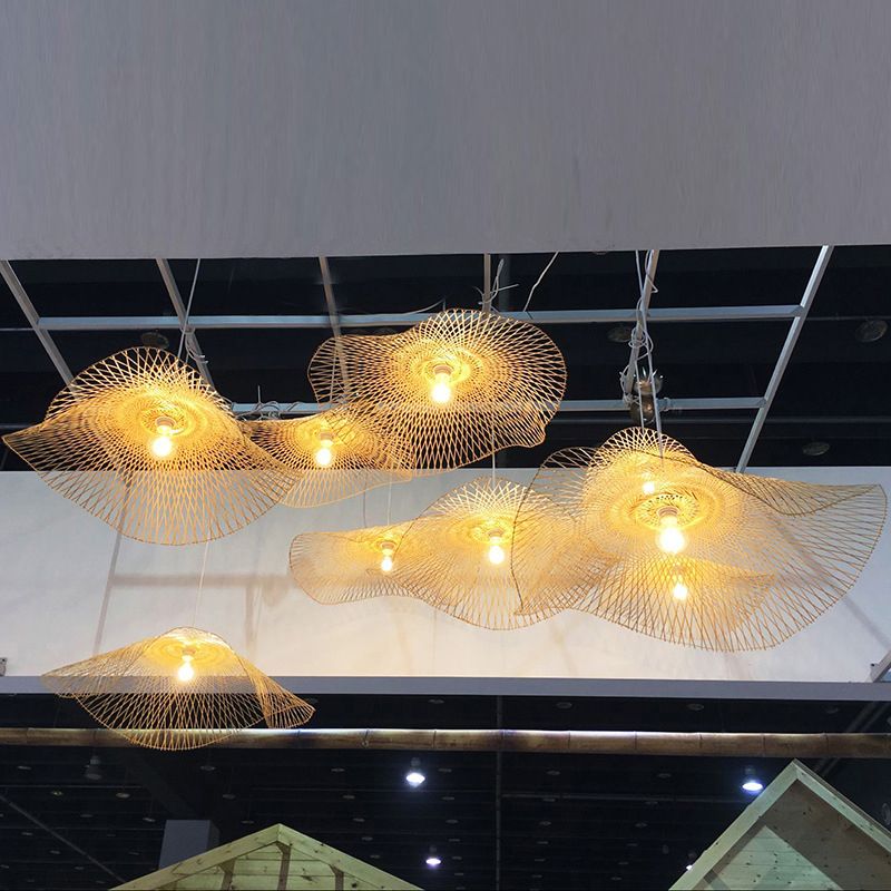 Schattierte Restaurant Anhänger Leuchte Bambus Asien Stil Deckenheizlicht in Beige