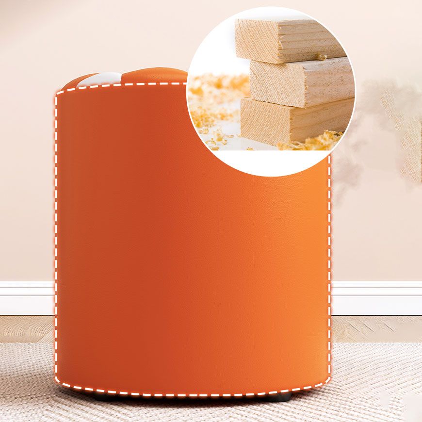 Mid-Century Modern Pouf Ottoman Faux Leather Tufted Square Pattern Round Ottoman