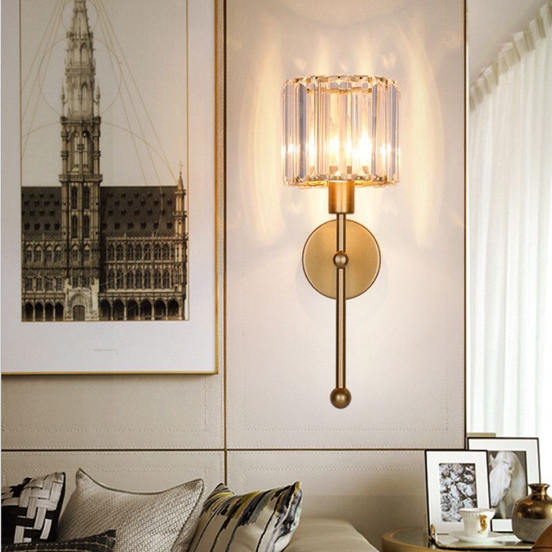Cilindrische SCONCE-verlichtingsarmaturen Moderne stijl Crystal 1-Licht wandmontage Lamp in zwart en goud