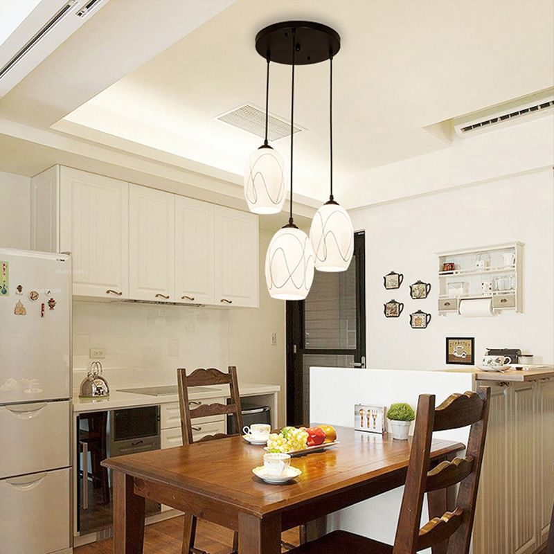 3 Lights Oval Multi Light Pendant Modern Simple White Glass Hanging Light for Restaurant