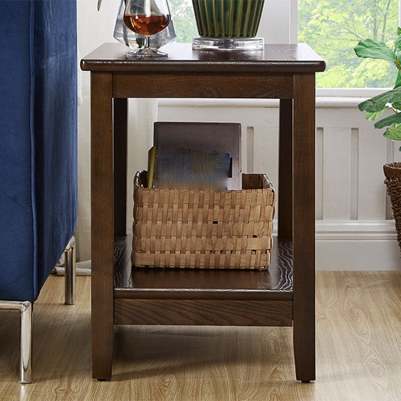 Traditional Rectangular Double Tier Side Table Wood 4 Legs End Table with Shelf