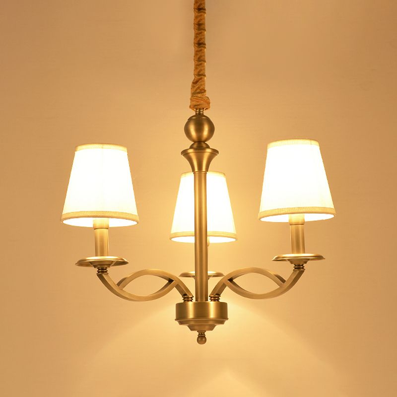 Traditional Ceiling Pendant Light Cone Fabric Ceiling Hung Fixtures in Copper