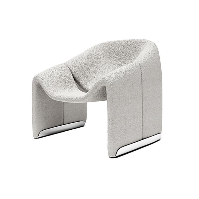 White Wool Accent Armchair with Sled Base and Tight Back in Solid Wood