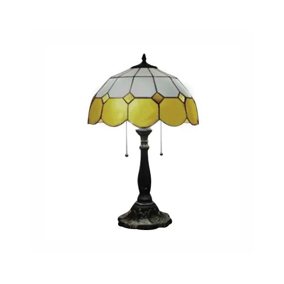 Traditional Dome Table Light with Grid Design Stained Glass 2 Lights Table Lighting in Blue/Yellow