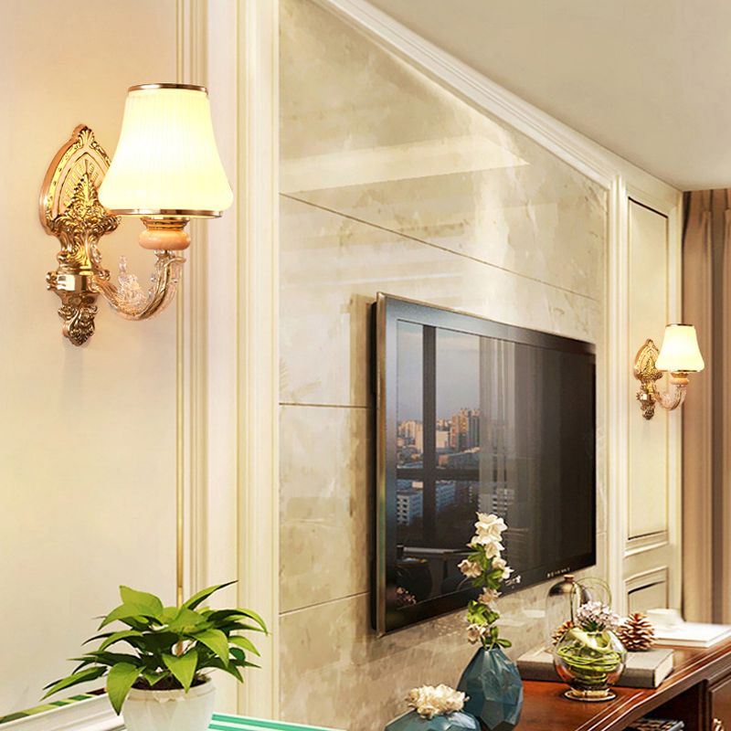 Modernist Wall Sconce Glass Wall Light Fixture in Gold for Living Room