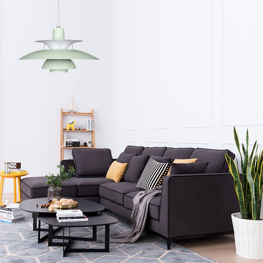 3 Layers Pendant Light with Flared Shade Macaron Style Aluminum 1 Light Black/Gray Hanging Lamp, 12"/16" Wide