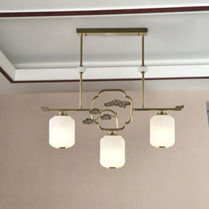 Moderne Zylinderinselbeleuchtung Glasglas 3 Lichthängerleuchten in Gold