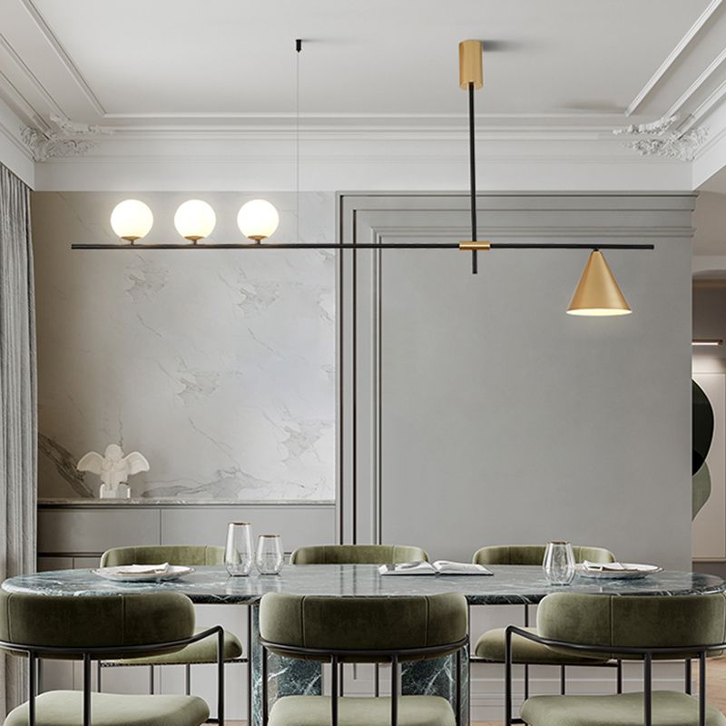 Metal Modern Ceiling Light Geometric Shape Island Light with Glass Shade for Living Room