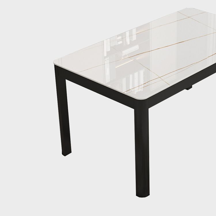Rectangular Dining Table Modern Glass Tabletop with Black Steel Legs