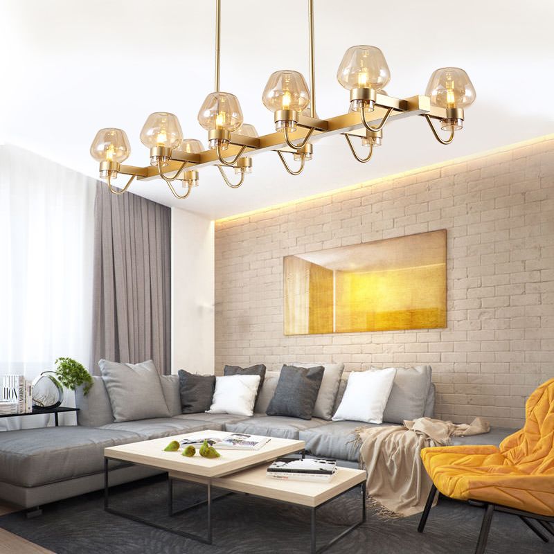 10 bulbes tasse lampe de l'île lampe contemporaine transparente / ambre / verre fumé Éclairage en suspension en noir / laiton pour la chambre