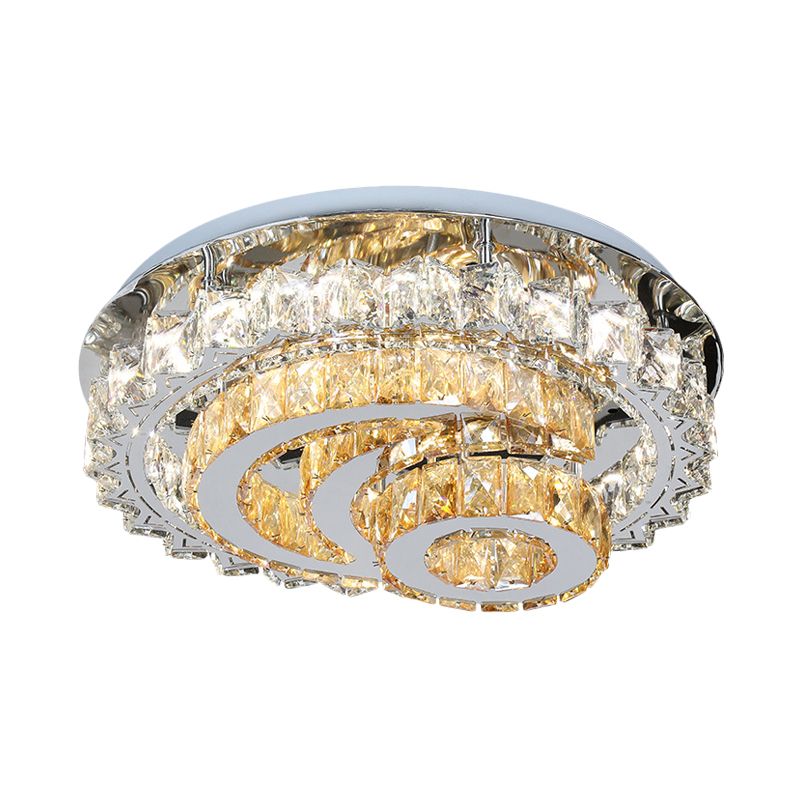 Opulent Inlaid Crystal LED Flushmount Modern Chrome Moon and Circle Parlor Ceiling Flush Light Fixture