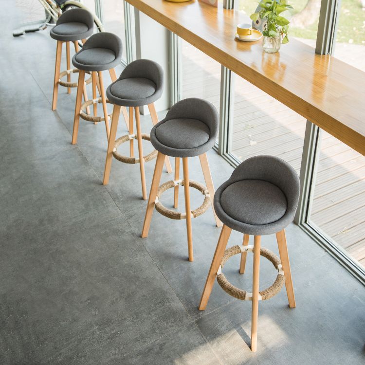 Tabouret de comptoir rotatif à dossier moderne, barre de ménage en bois avec coussin