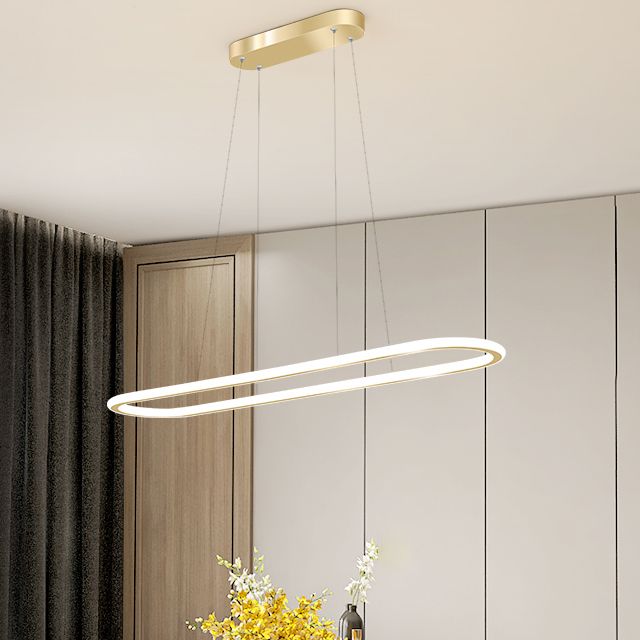 Oval LED Island Light White Acrylic Shade Hanging Lamp for Dinning Room