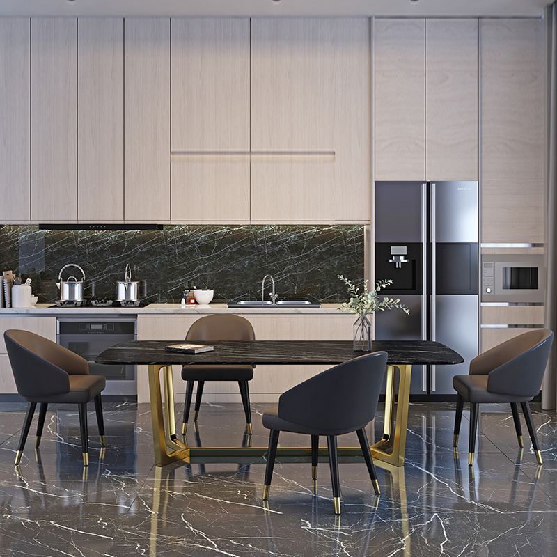 Rectangle Trestle Counter Luxury Table Black Fixed Table of Sintered Stone