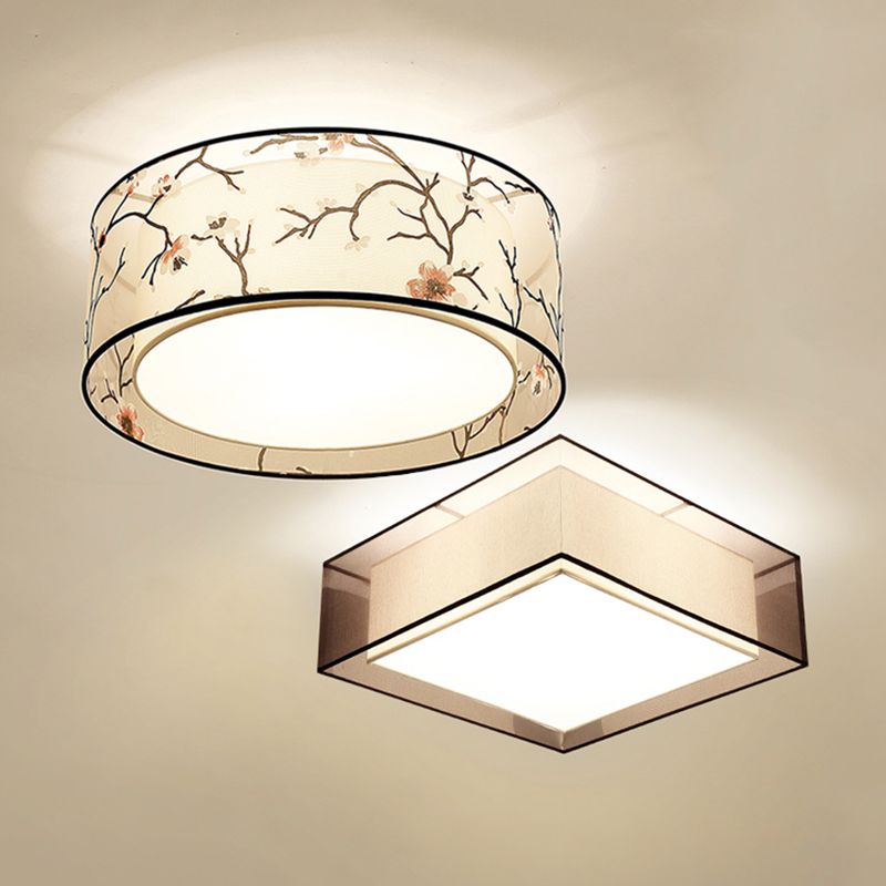 Fabric Geometrical Flush Mount Light Fixture Traditional Bedroom Flush Mount Ceiling Light