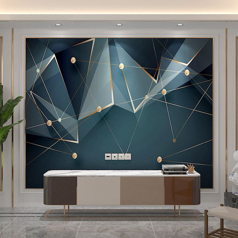 Contemporary 3D Effect Geometries Mural for Office Room, Green, Custom Size Available