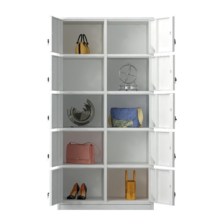 Modern Style Hinged Door Wardrobe for Home Grey Metal Cabinet