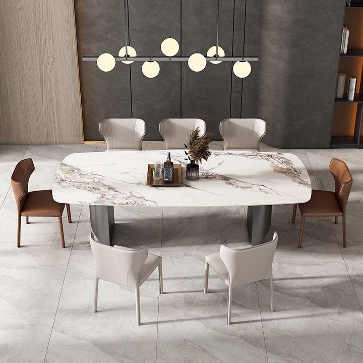 Industrial Rectangle Dining Table Sintered Stone Table with Metal Legs