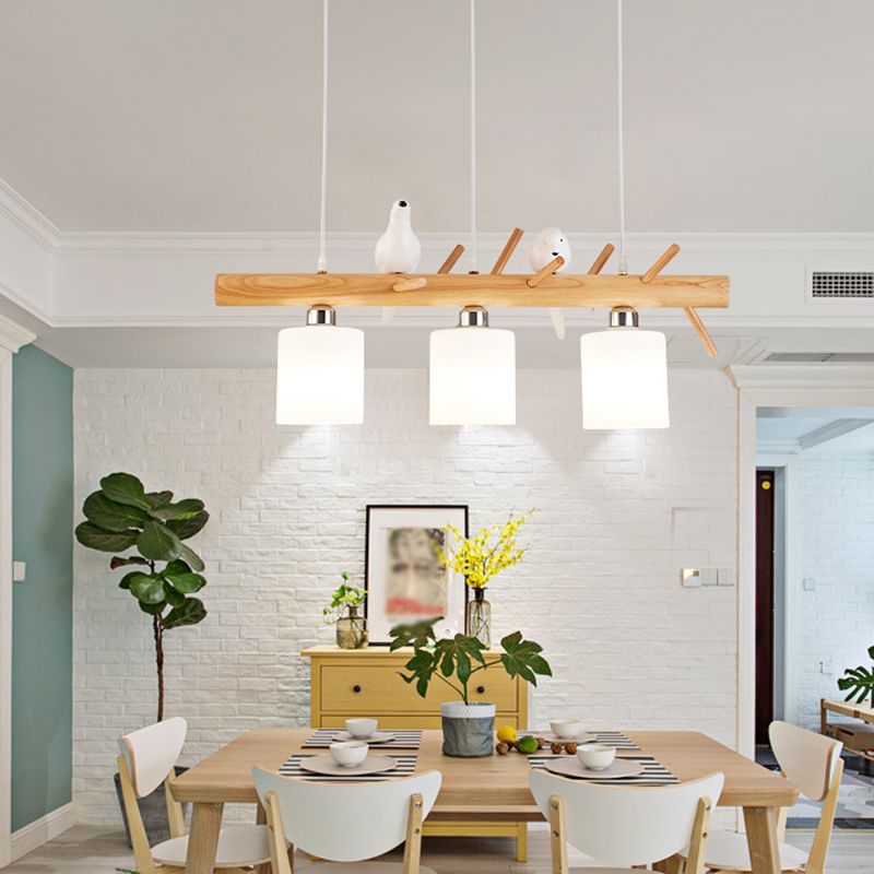 Luz de la isla colgante de cilindro de estilo moderno lámparas colgantes de vidrio blanco