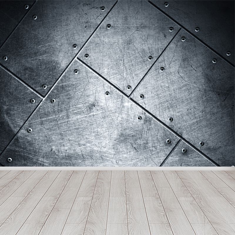 Gray Geometry Pattern Mural Moisture Resistant Industrial Bathroom Wall Covering