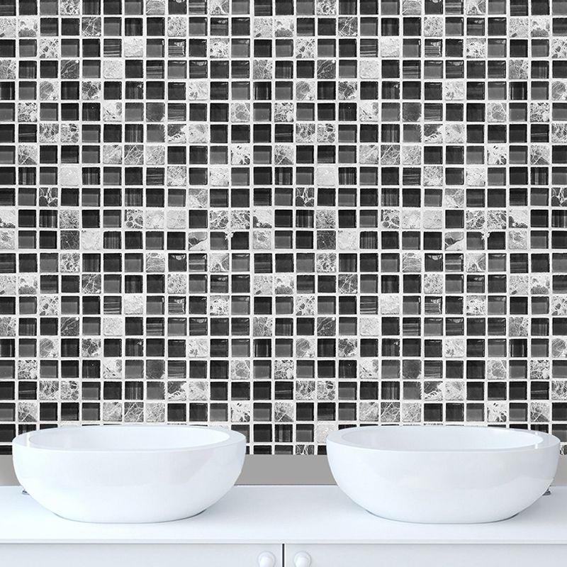 Marble Mosaic Tile Wallpaper Panel Set Contemporary PVC Wall Decor for Bathroom, Stick On