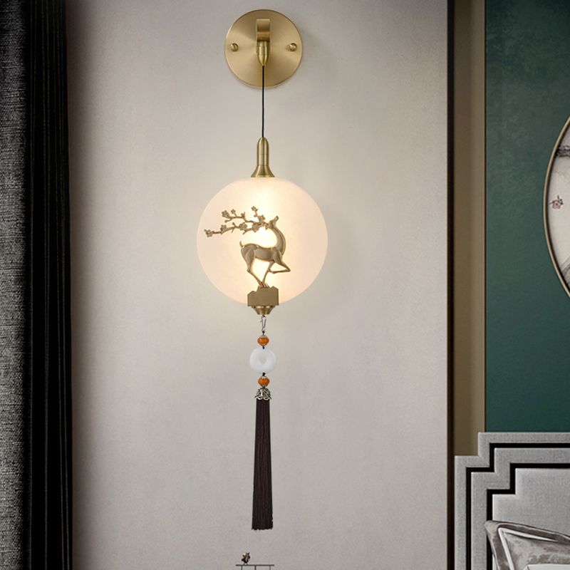 Contemporary White Shade Wall Sconce Lighting Glass Shade Wall Lamp for Living Room