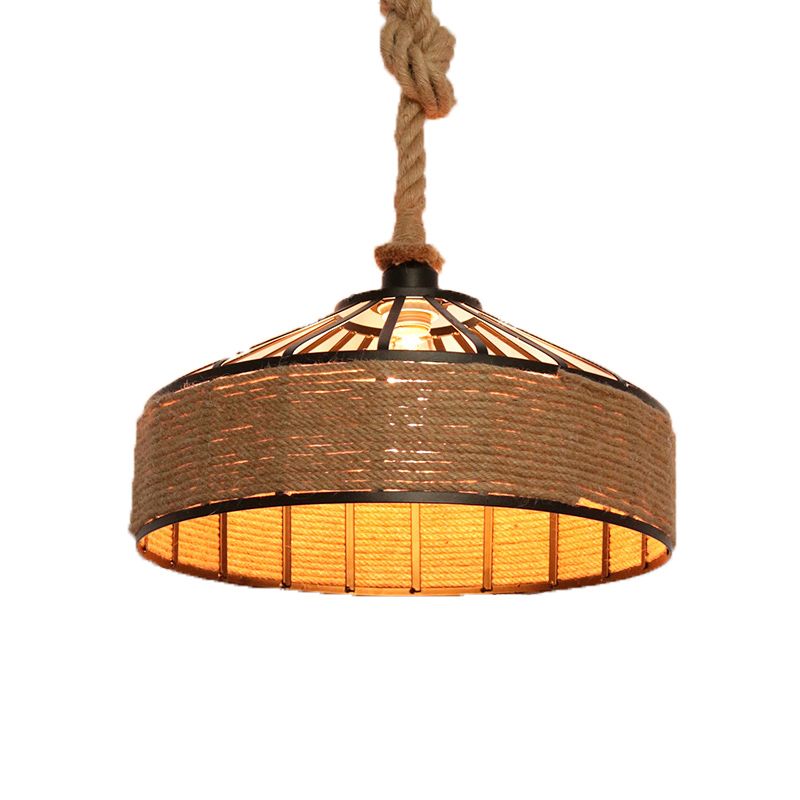Fun a sospensione della corda di canapa a drum, illuminazione del ristorante industriale in beige