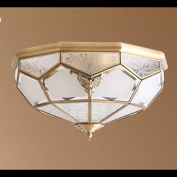 Luminaire encastré traditionnel en verre pour chambre à coucher, plafonnier en laiton
